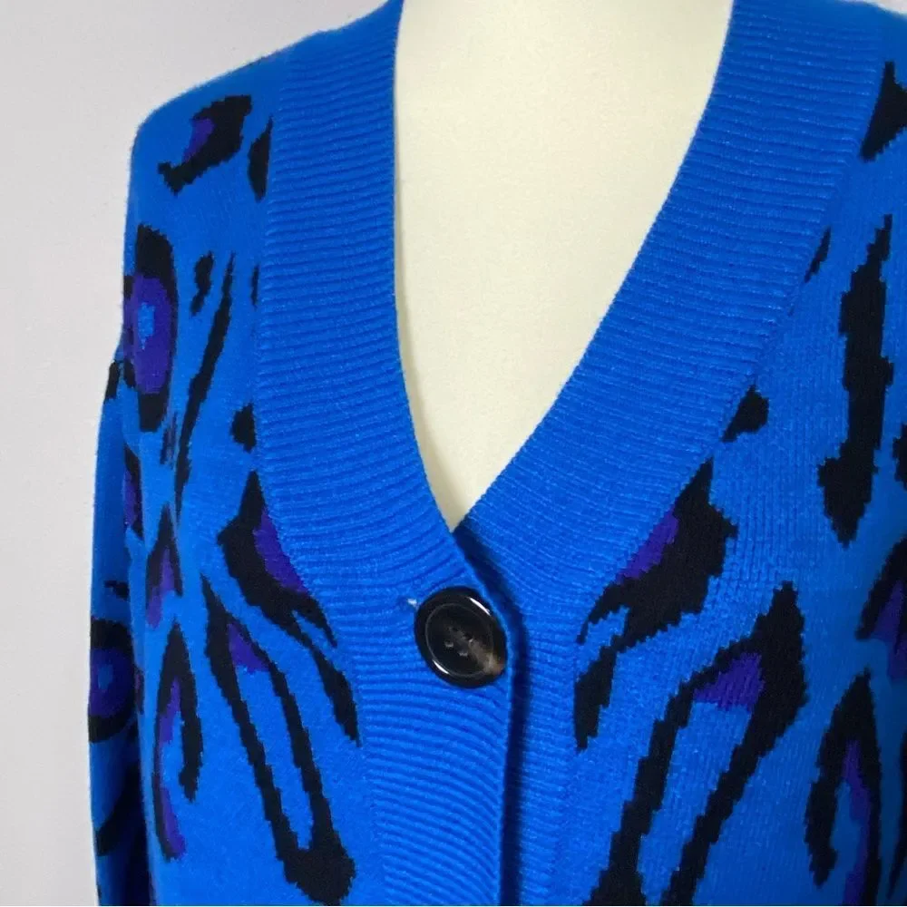 Sugar Lips Blue Animal Print Oversized Long Knit Cardigan Women's Size Medium